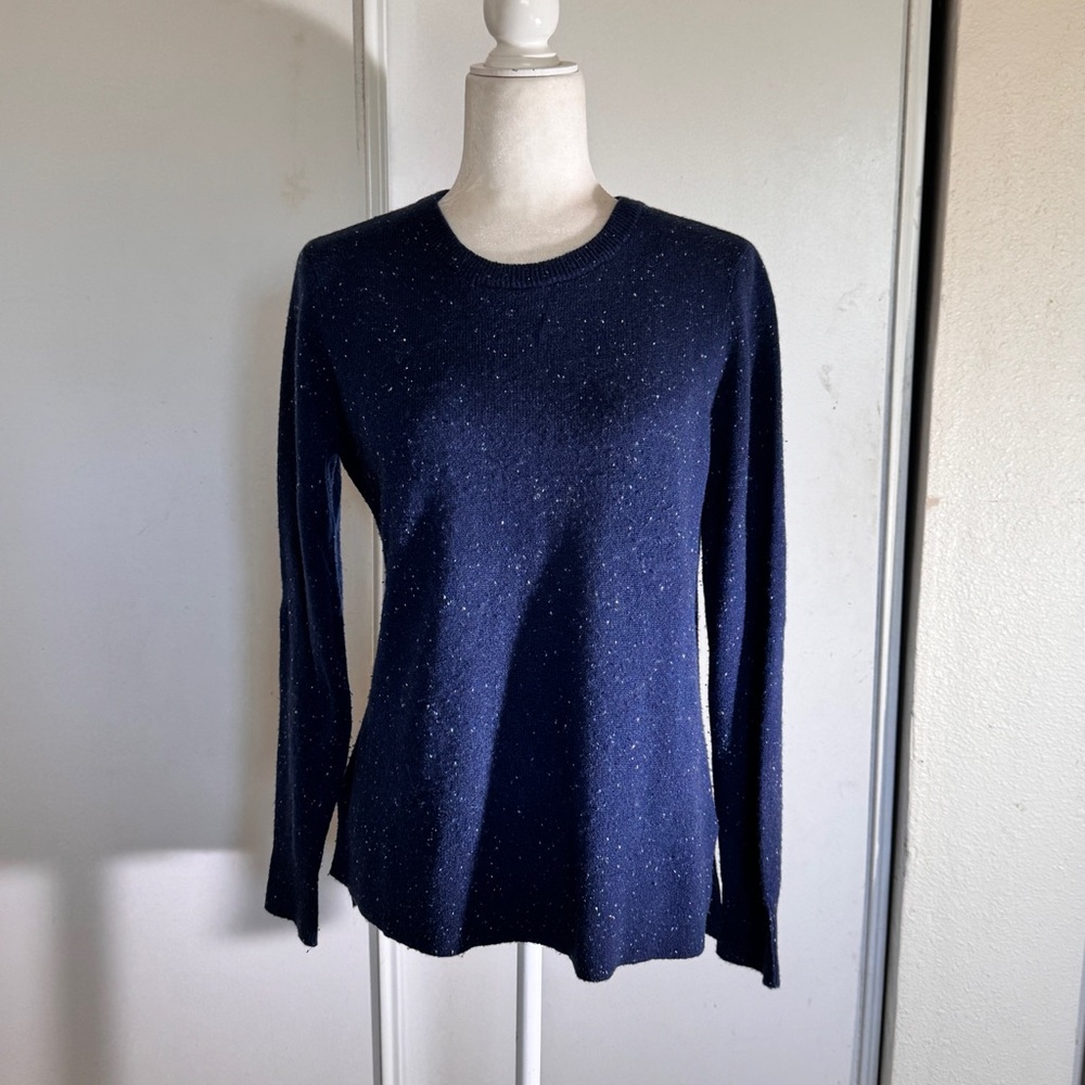 Halogen 100% Cashmere Navy Frost round neck pullover sweater sz Medium